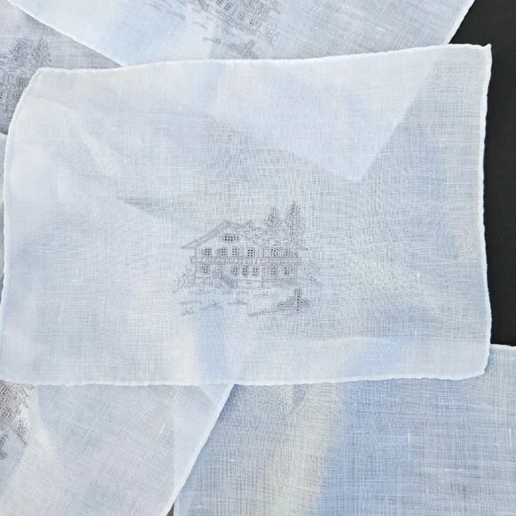 Vintage Micro Embroidery White Linen Hankie Napkin Set Set of 8 - Picture 12 of 12